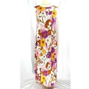 Vintage Koawaiian Floral Daisies Lilys Sleeveless Maxi Dress Sundress M 1970s
